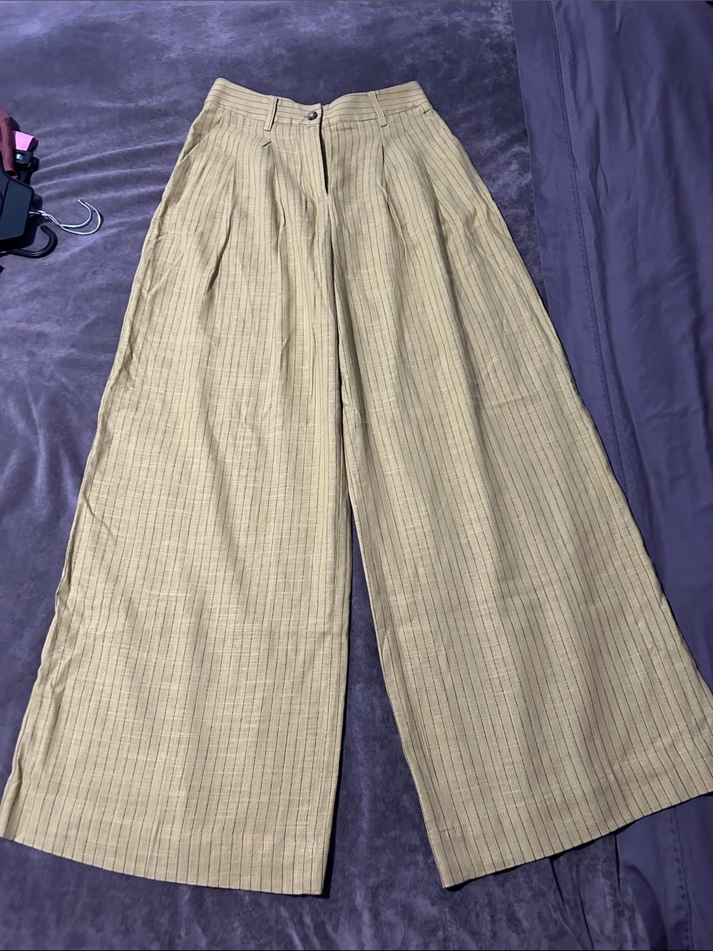 Mango Wide-Leg Pinstripe Trousers in green yellow